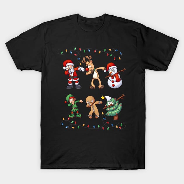Santa Claus, Elf, Christmas Lights, Reindeer, Gingerbread, Snowman, Penguin, Santa Hat And The Trendy Dab Dance Pose Gifts Christmas Funny T-Shirt by mittievance